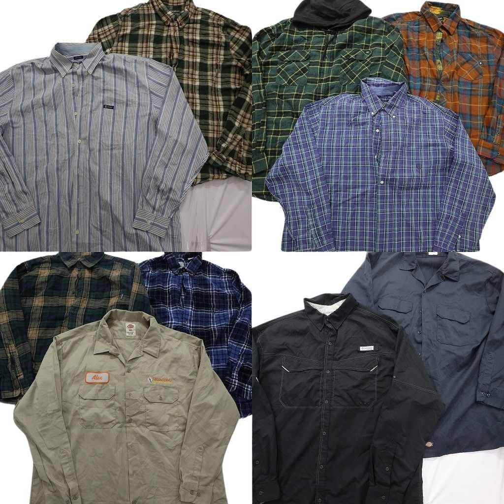 古着卸 まとめ売り ブランド 長袖シャツ 10枚セット ( メンズ 2XL ) ディッキーズ コロンビア マーモット チャップス 中古 古着 NF6423