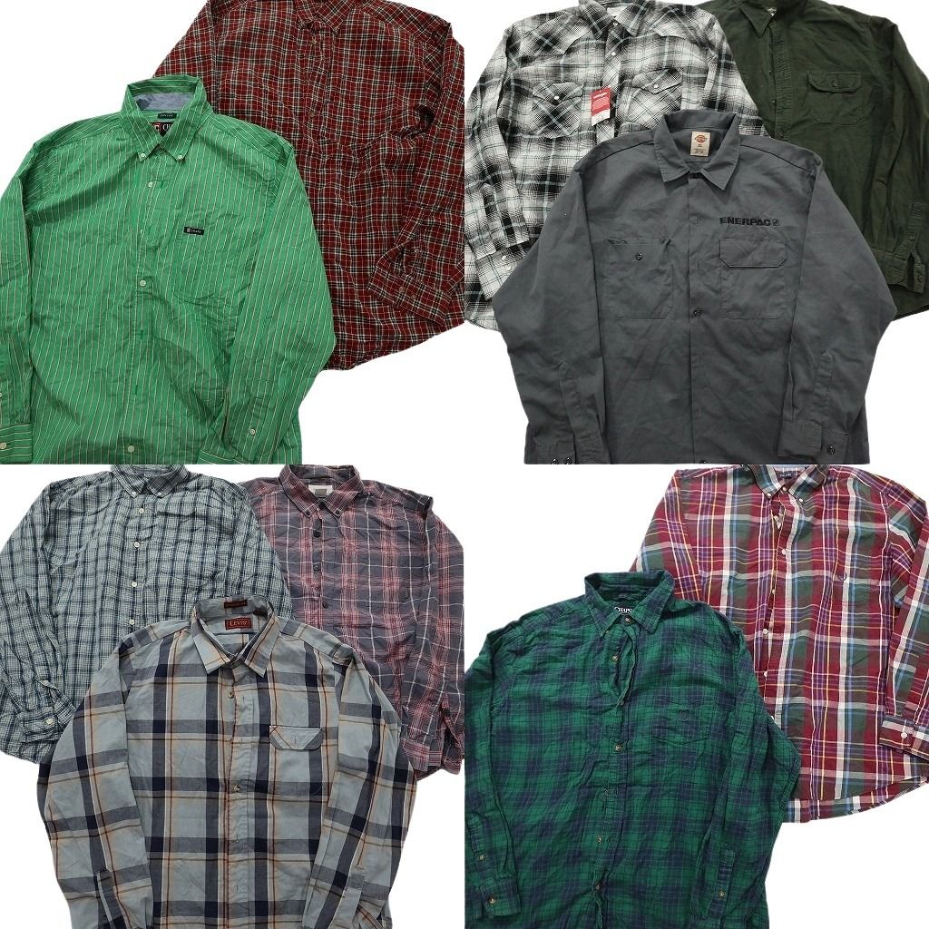 古着卸 まとめ売り ブランド 長袖シャツ 10枚セット ( メンズ XL ) コロンビア ディッキーズ チャップス ラングラー 中古 古着 NF6425