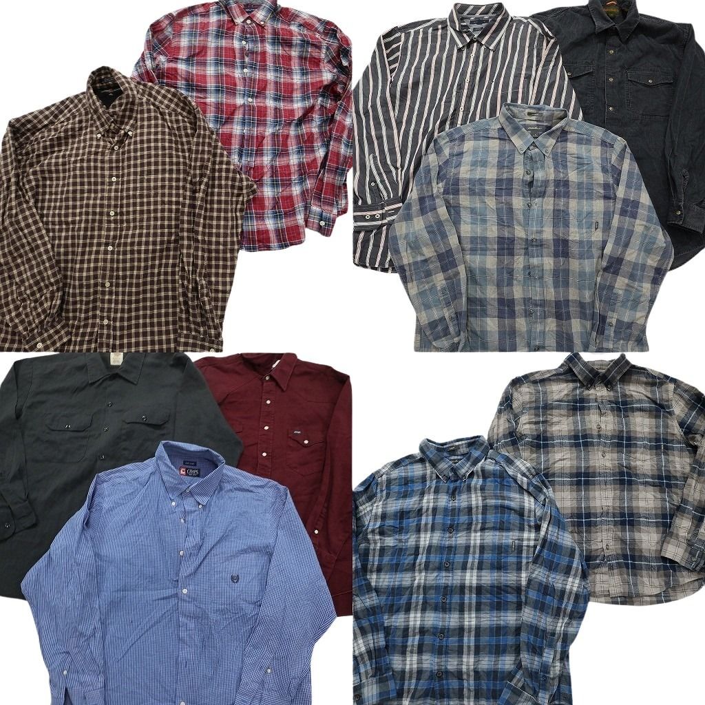 古着卸 まとめ売り ブランド 長袖シャツ 10枚セット ( メンズ XL ) ディッキーズ ティンバーランド ノーティカ チャップス 中古古着 NF6426