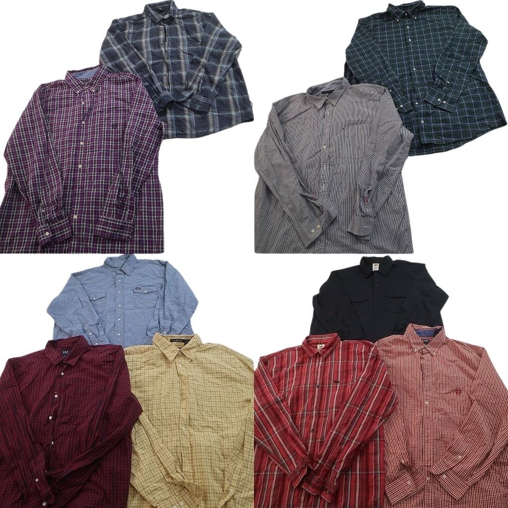 古着卸 まとめ売り ブランド 長袖シャツ 10枚セット ( メンズ 2XL ) ラングラー チャップス トミーヒルフィガー 中古 古着 NF6487