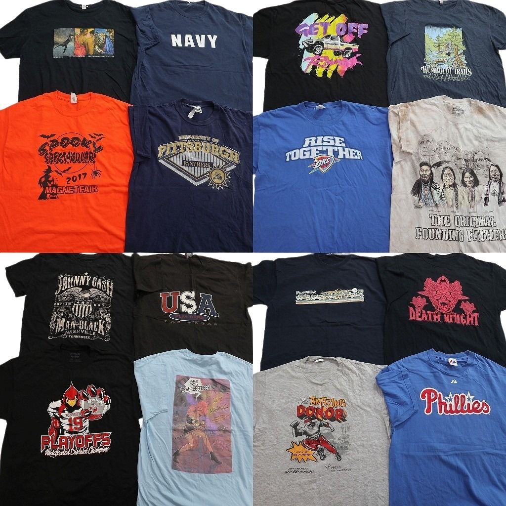 古着卸 まとめ売り プリント Tシャツ 16枚セット ( メンズ XL ) NAVY プロチーム MLB 音楽 ジョニーキャッシュ NBA 中古 古着 NF6345