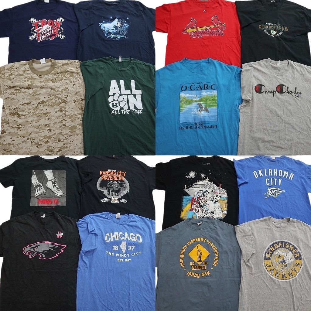 古着卸 まとめ売り プリント Tシャツ 16枚セット ( メンズ XL/2XL ) 迷彩柄 プロチーム NBA スカル MLB カーディナルス 中古 古着 NF6350