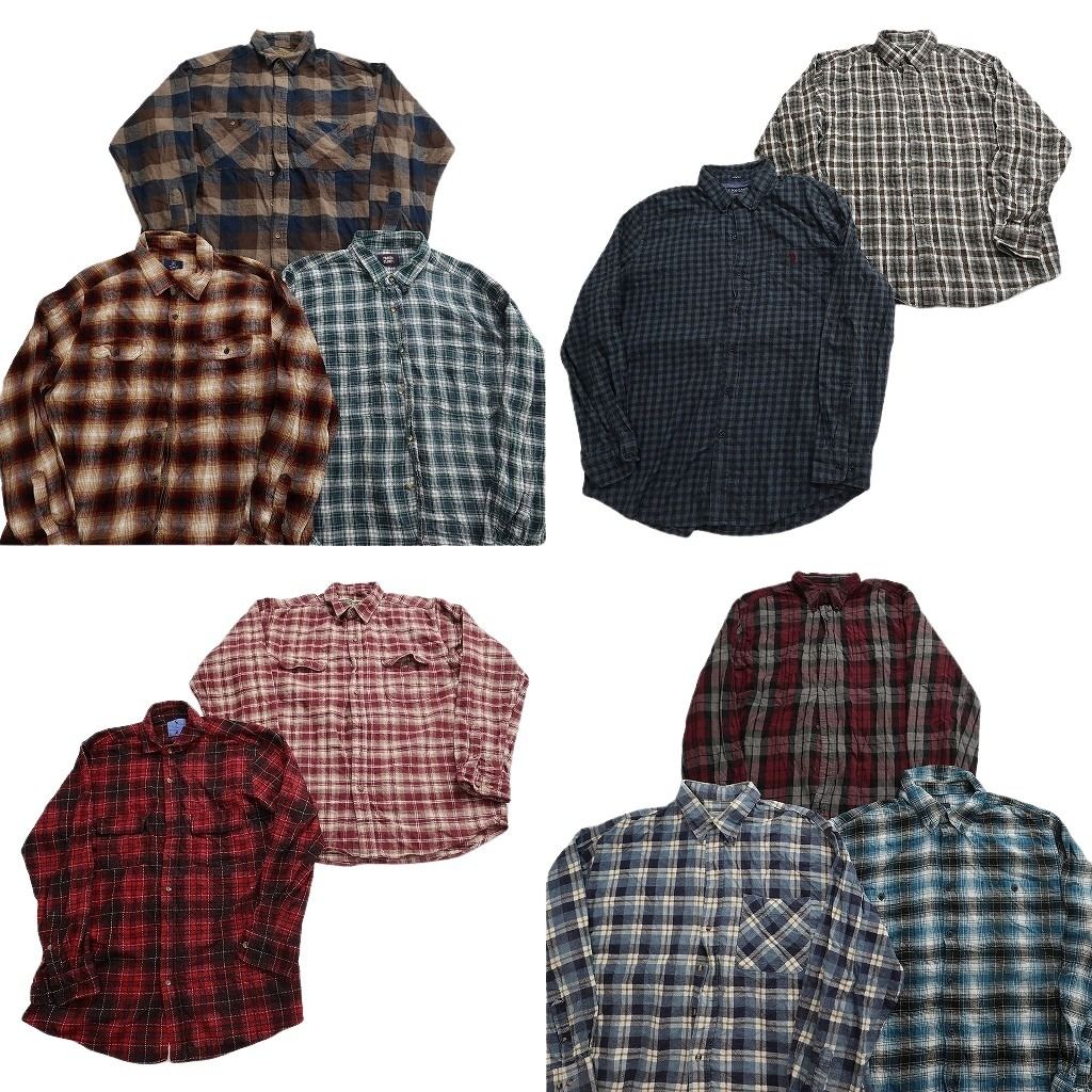 古着卸 まとめ売り フランネル ネルシャツ 長袖シャツ 10枚セット ( メンズ XL ) ダブルフラップ オンブレ チェック 中古 古着 NF6606