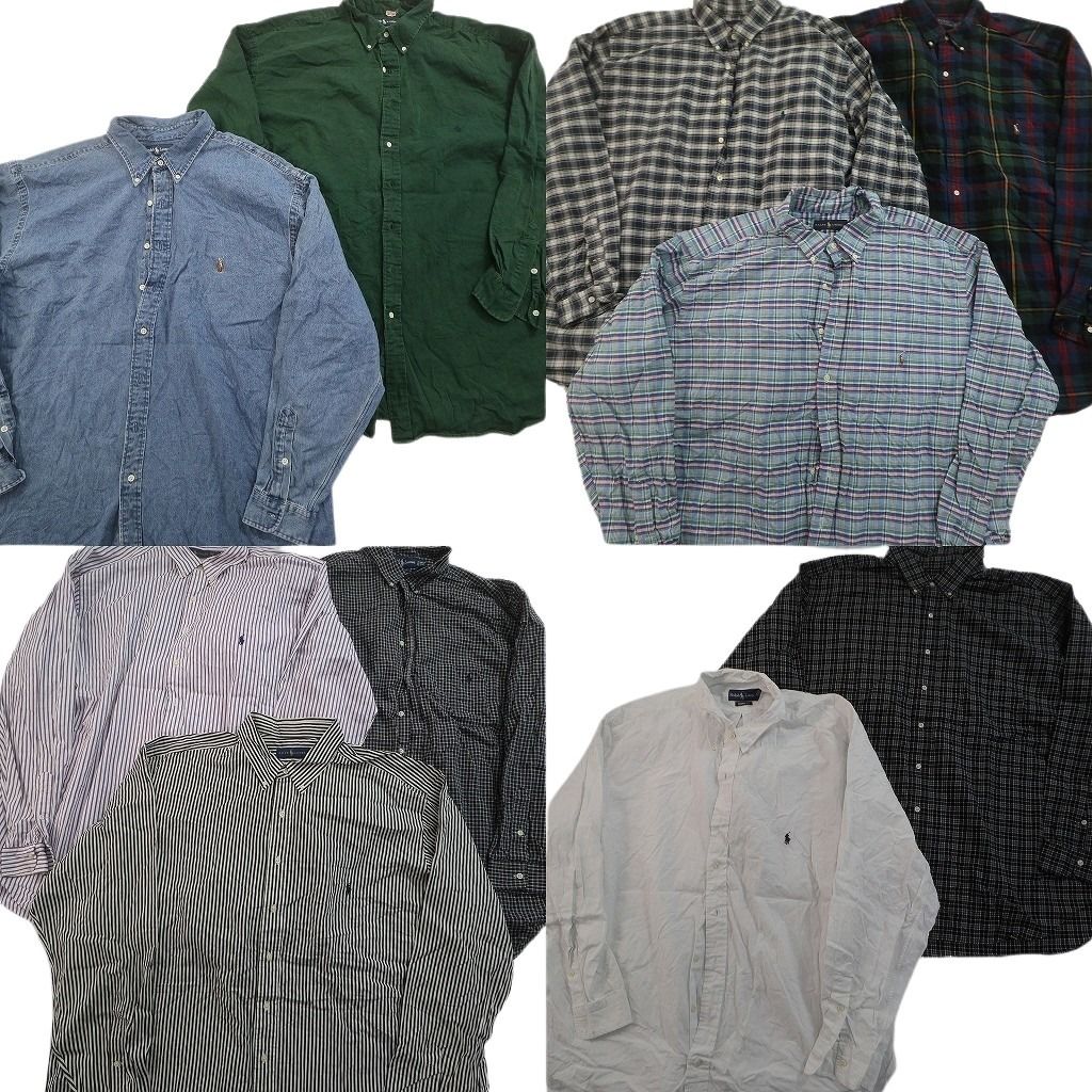 古着卸 まとめ売り Ralph Lauren ラルフローレン 長袖シャツ 10枚セット ( メンズ 3XL ) デニム ストライプ 中古 古着 NF6306