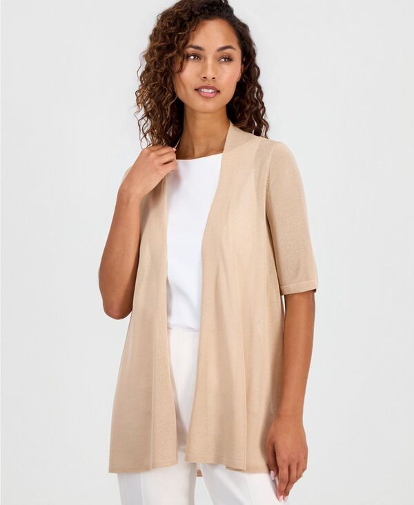 アンクライン レディース アウター ニット・セーター 半袖 シアー カーディガン Anne Klein WomenshortSleeve OpenFront SemiSheer Cardigan Wh