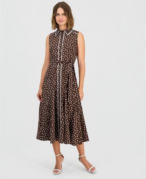 アンクライン レディース トップス シャツ ノースリーブ Anne Klein Womensleevelesshirtdress Dark Chocolate White Dove ホワイト