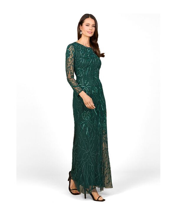 ララ レディース トップス ワンピース ハイネック Lara Womens High Neck Long Sleeve Beaded Gown Teal ティール
