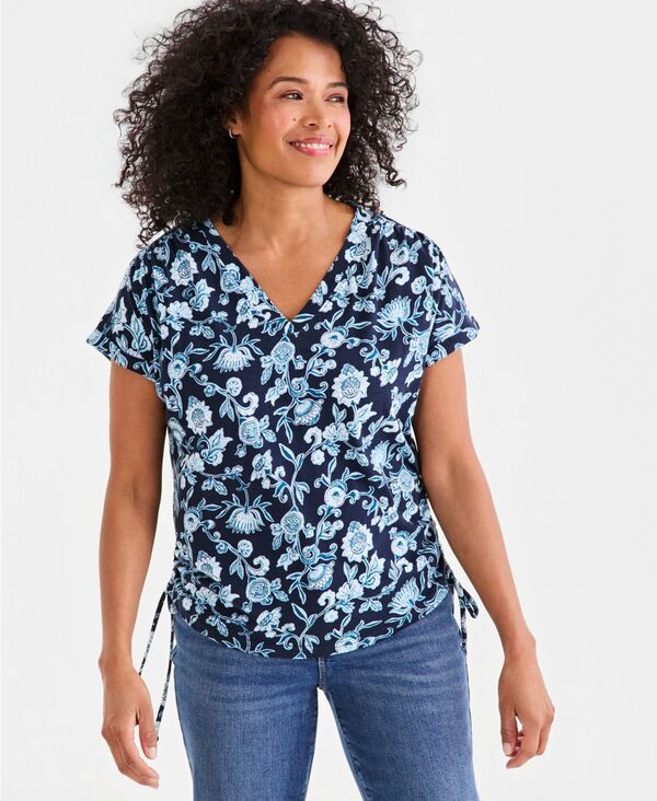 スタイルアンドコー レディース トップス シャツ Vネック プリント ニット Style Co Womens Printed VNecknitop Industrial Blue ブルー