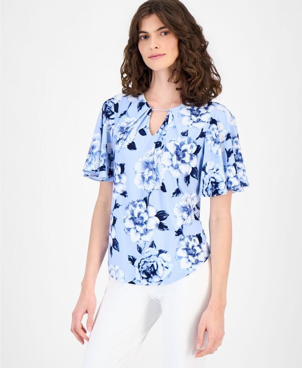 アンクライン レディース トップス シャツ プリーツ プリント ベルスリーブ Anne Klein Womens Pleated Printed BellSleeve Top Lakeshore Mu