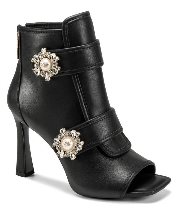 カール ラガーフェルド レディース シューズ ブーツ・レインブーツ KARLAGERFELD PARIS Womens Dimitra Peep Toe Booties Black Leather ブ