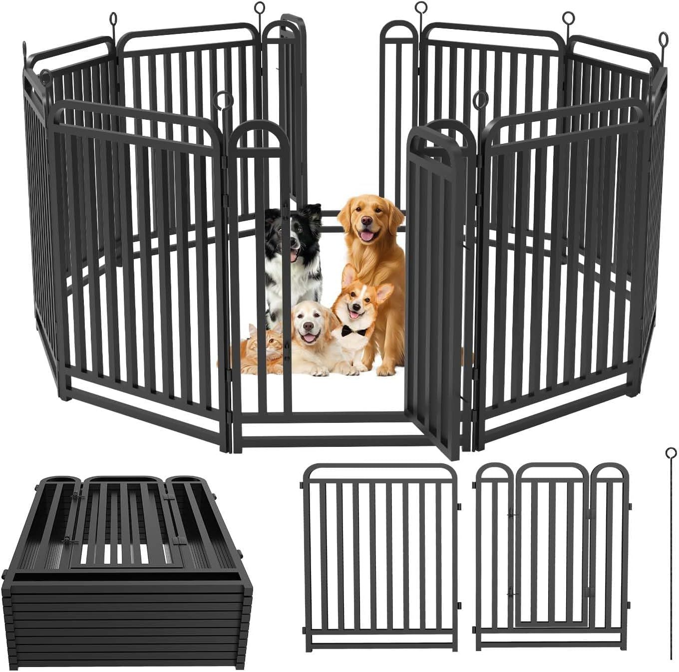 ZPUJIUペットサークル犬ケージ折りたたみ栅組立簡単レイアウト自由トイレトレーニング脱走防止小型中型大型犬用屋内屋外兼用高さ100cmブラック8枚パネル