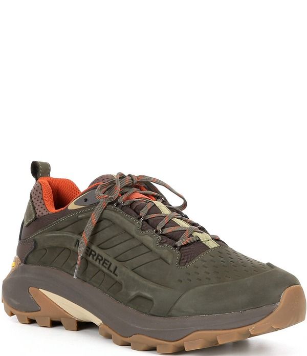 メレル メンズ シューズ スリッポン・ローファー レザー Merrell Mens Moab Speed 2 Leather Waterproof Hiking Shoes Olive オリーブ