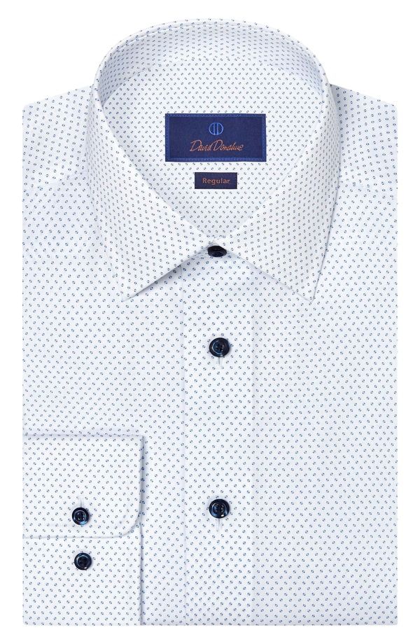 デイビッドドナヒュー メンズ トップス シャツ レギュラーフィット コットン Davidonahue Regular Fit Neat Cotton Dresshirt WHITE NAVY ホワイト