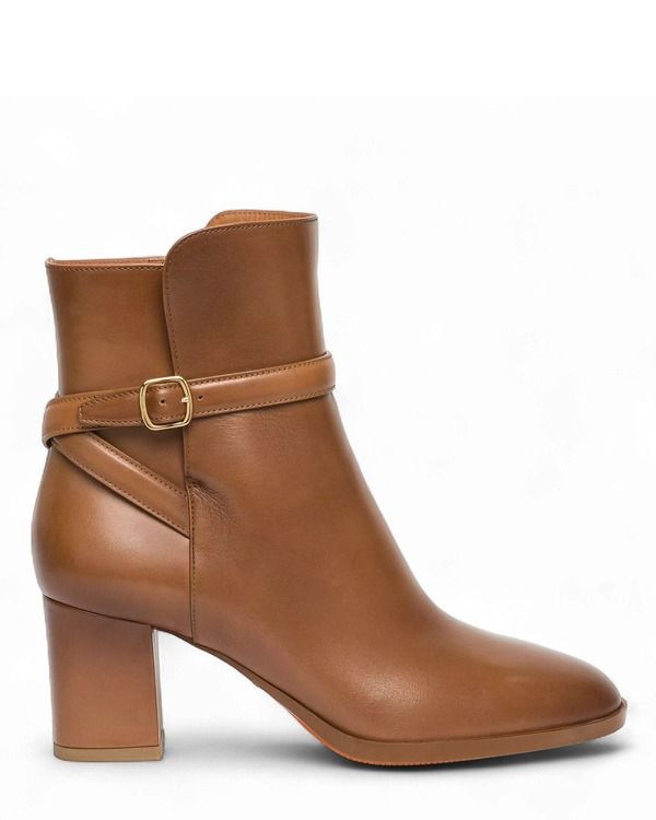 サントーニ レディース シューズ ブーツ・レインブーツ アンクル レザー ヒール Santoni Womens Leather MidHeel Ankle Boot Women Brown ブラウン