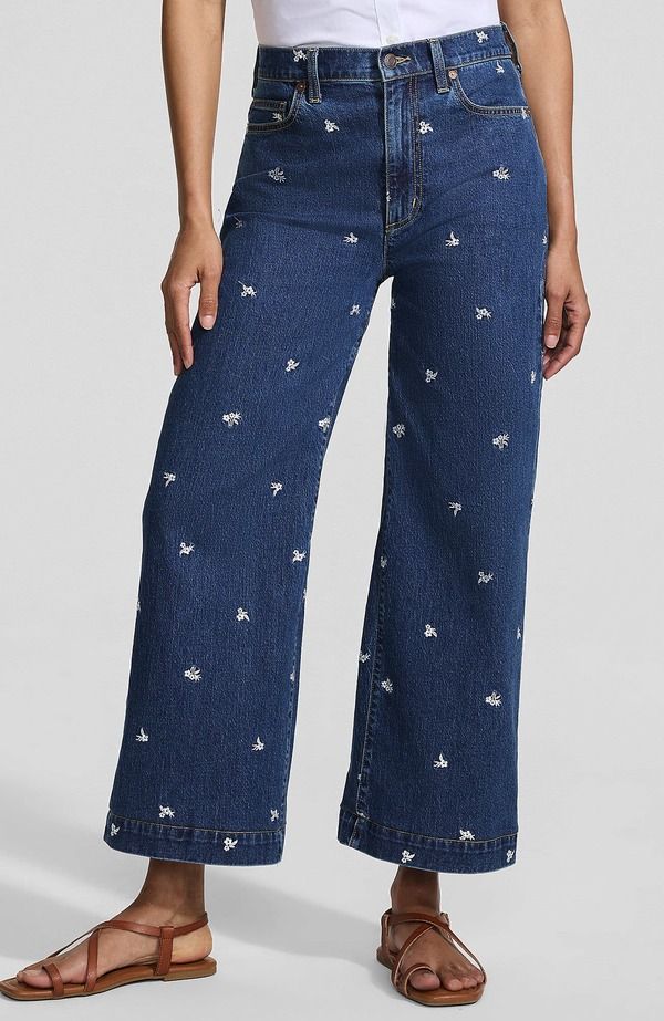 ランズエンド レディース ボトムス デニムパンツ ワイドレッグ プラスサイズ プチ トール ジーンズ Lands End Plusize Denim High Rise Wide Leg Crop J