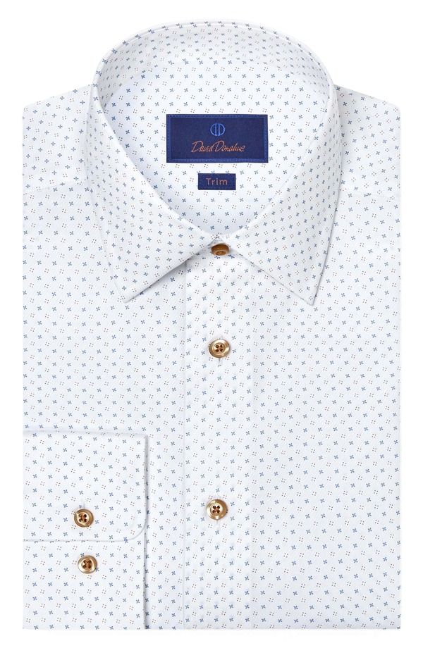 デイビッドドナヒュー メンズ トップス シャツ コットン Davidonahue Trim Fit Neat Cotton Dresshirt WHITE DUNE ホワイト