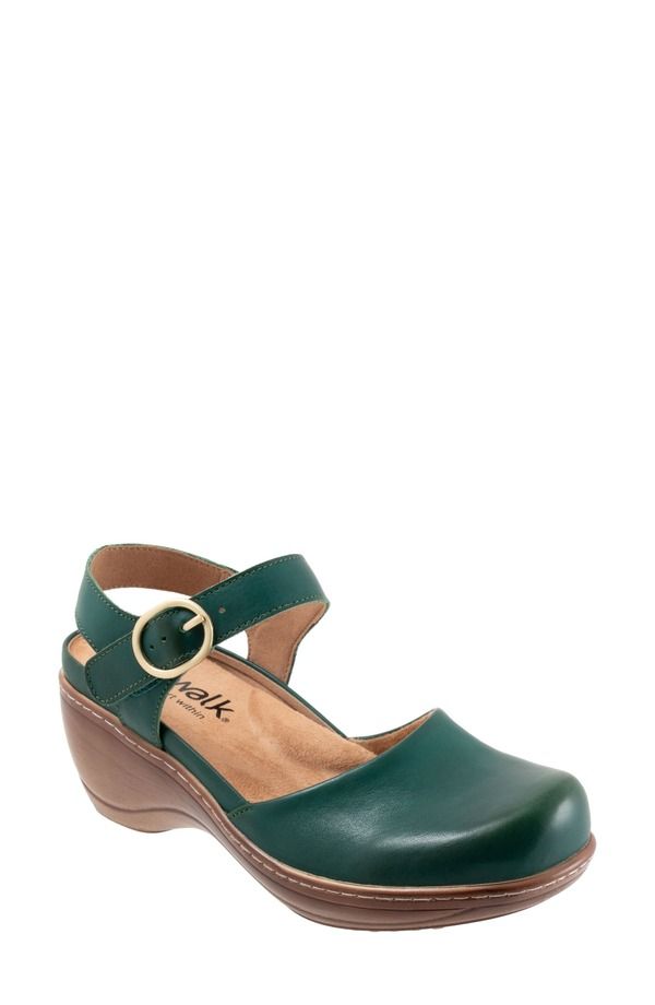 ソフトウォーク レディース シューズ サンダル アンクル SoftWalk Mabelle Ankle Strap Clog Women DK GREEN グリーン