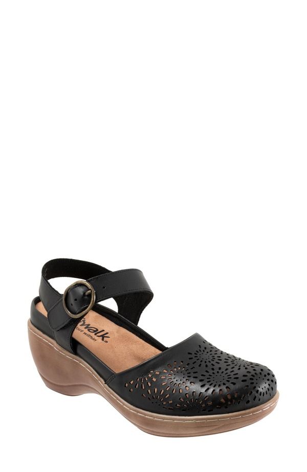 ソフトウォーク レディース シューズ サンダル プラットフォーム アンクル SoftWalk Mabelle Perf Ankle Straplatform Wedge Clog Women BLAC