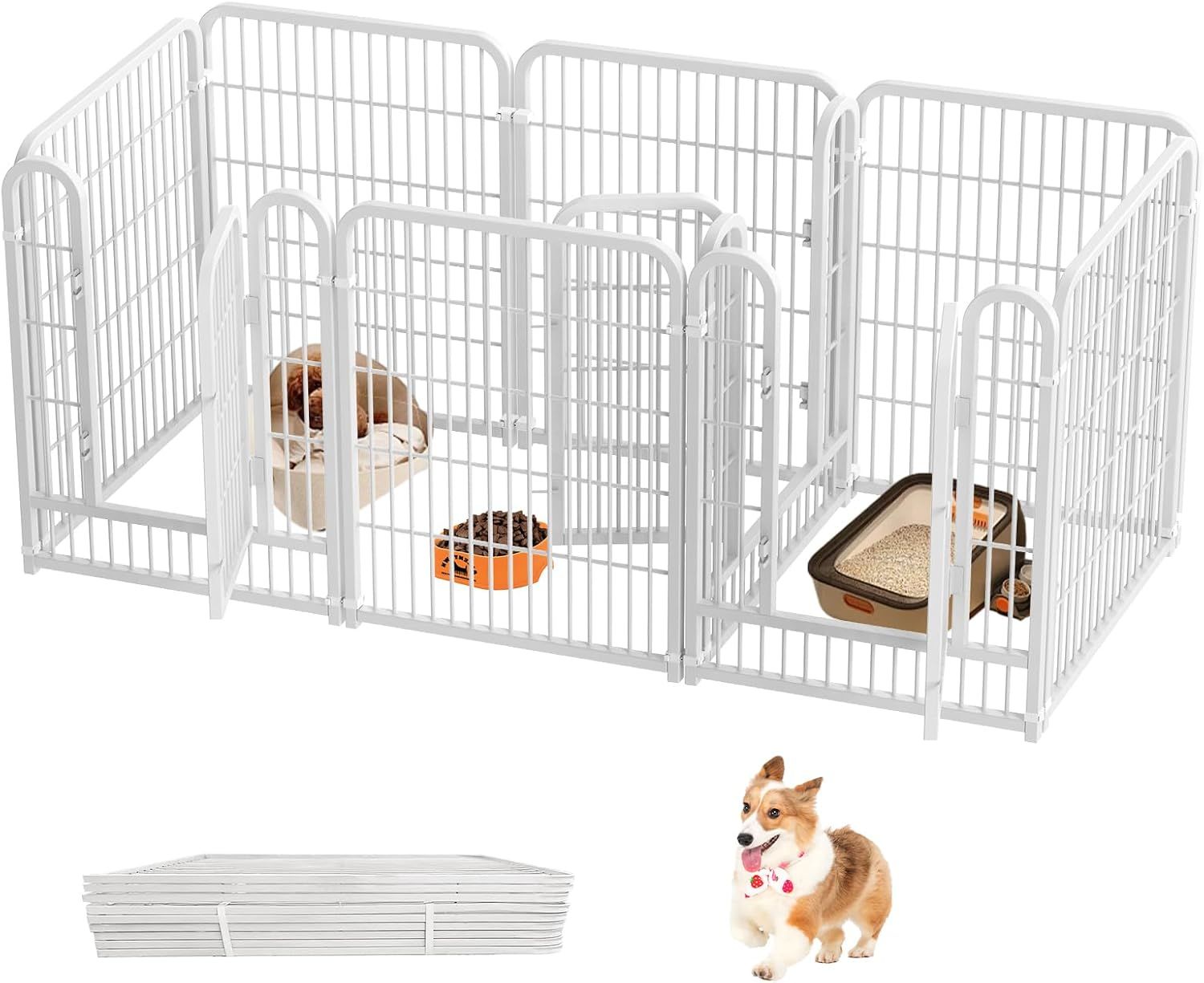 Aredenペットサークル犬ケージ折りたたみ栅組立簡単レイアウト自由複数連結可能トイレトレーニング脱走防止自立小型中型大型犬屋内屋外全成長期対応9枚組3ドアホワイト2107080cm