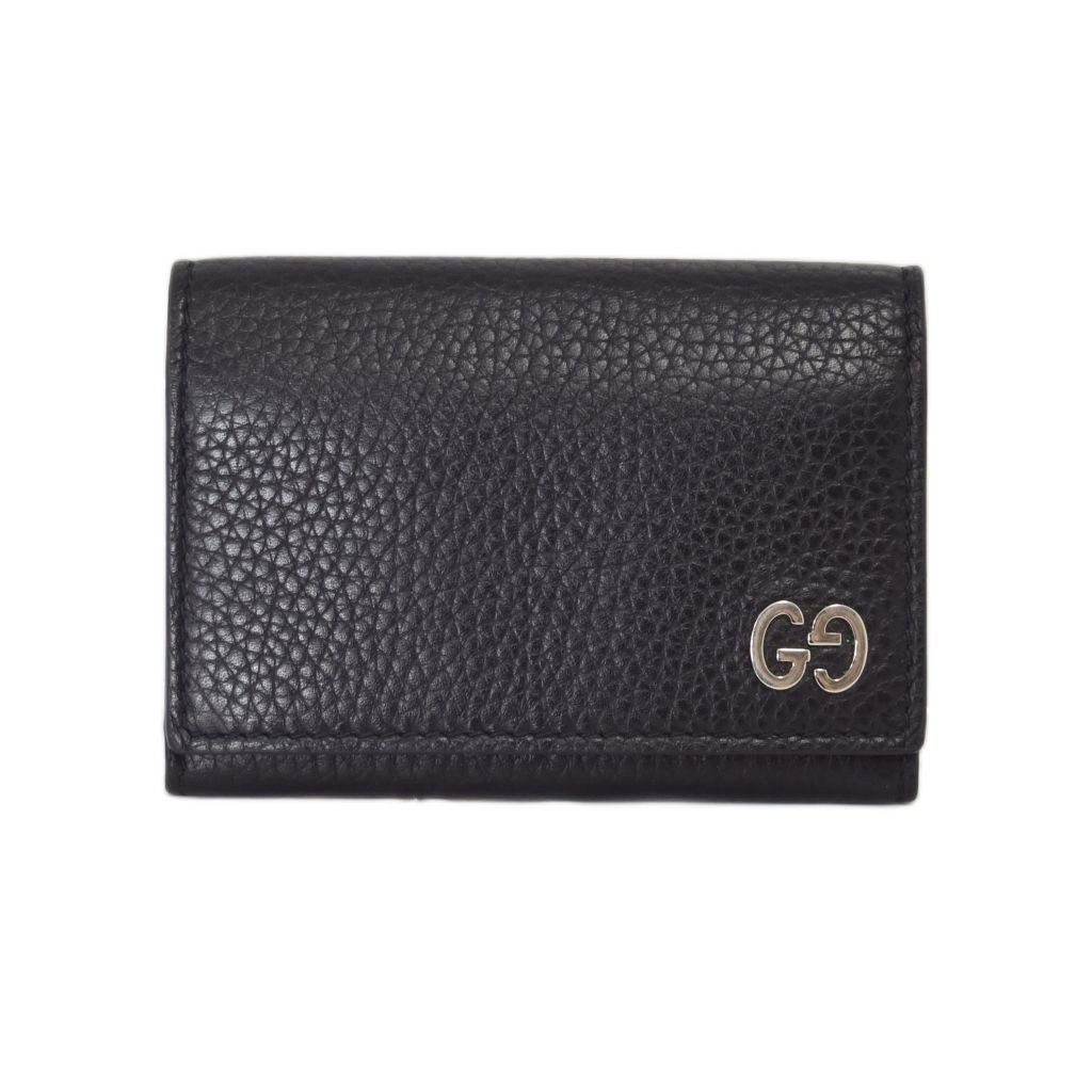 グッチ GUCCI カードケース 名刺入れ レザー 本革 GGロゴ 無地 黒 ブラック ☆AA★