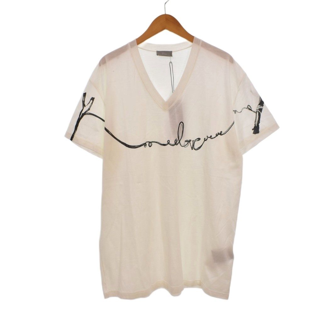 ディオールオム Dior HOMME LOVE Tシャツ 半袖 Vネック プリント L 白 ホワイト 263J631l0402
