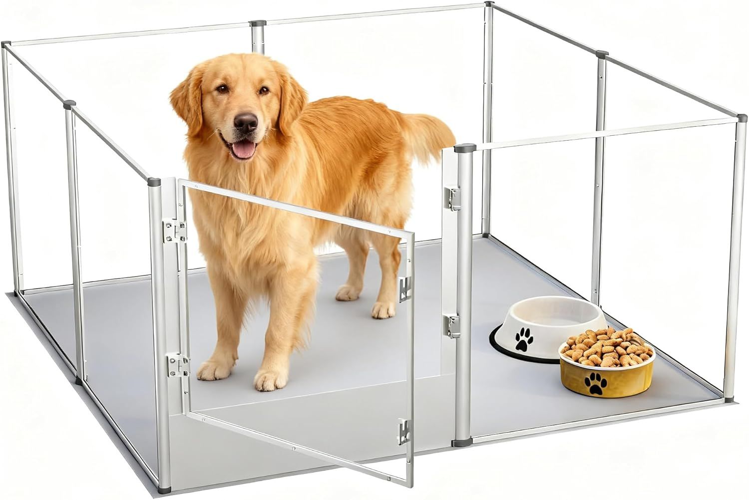 BingoPaw 大型犬用サークル アクリル 透明パネル 中型犬 室内 防水シート ドア付き 高さ80 130 特大 小型犬の多頭飼い 囲い クリア 掃除しやすい ハイタイプ おしゃれ 頑丈 正方形