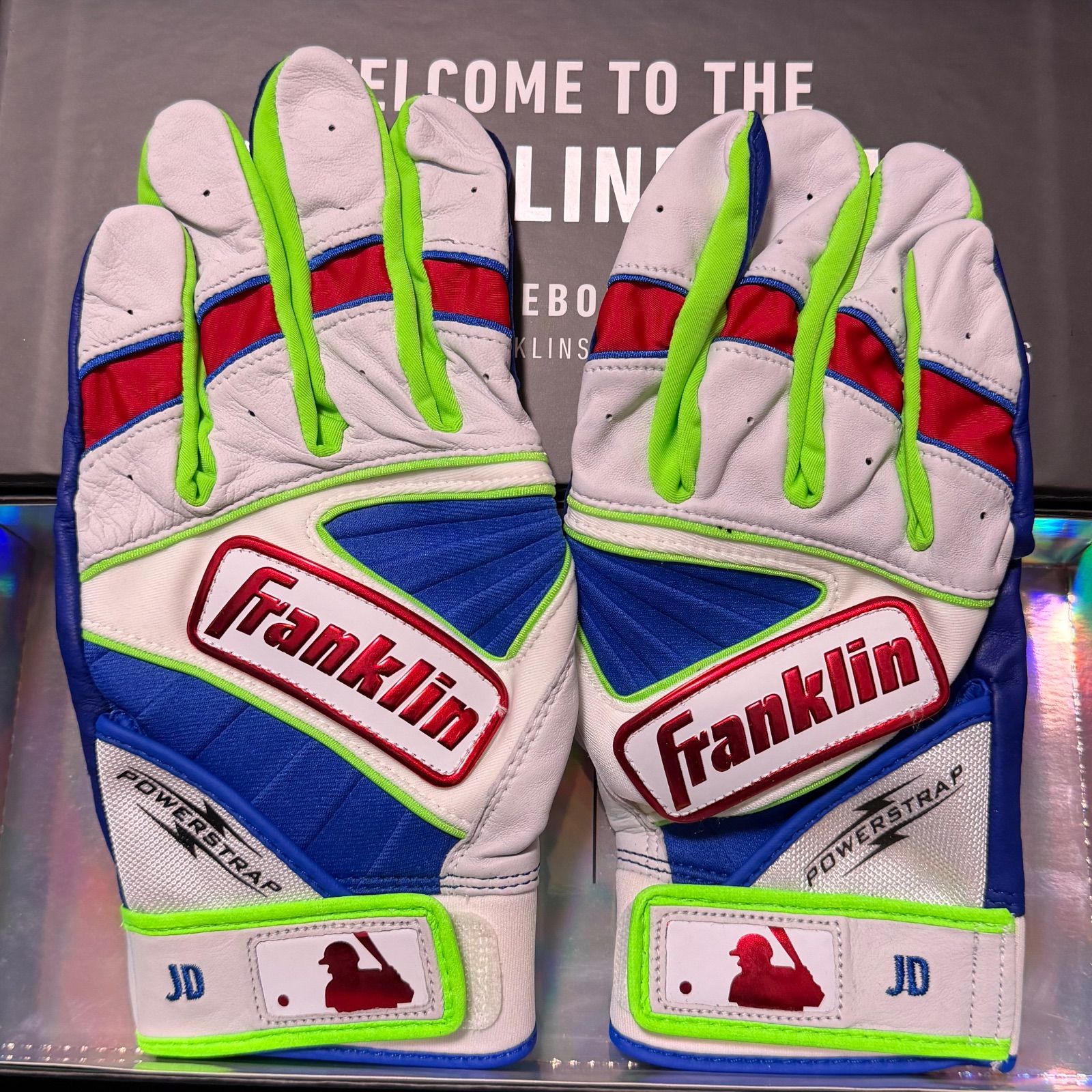 Franklin Powerstrap JD マルティネス 支給品 ホワイト ブルー グリーン Lサイズ バッティンググローブ