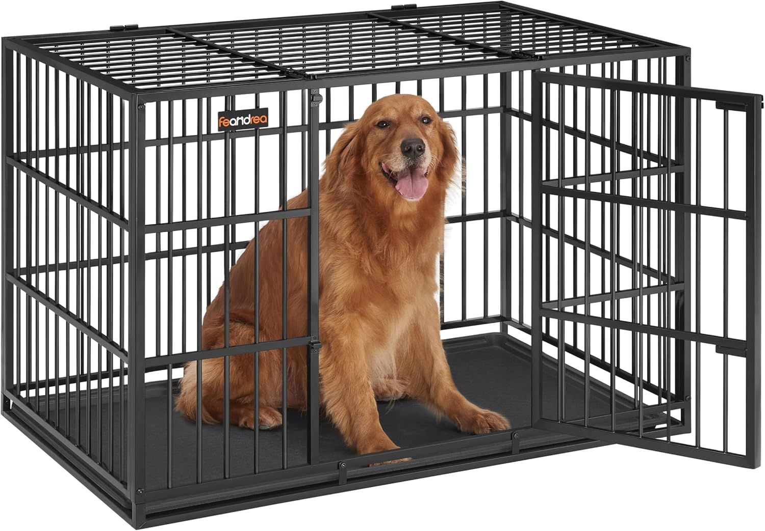 FEANDREA 犬 ケージ 大型犬用 ダブルドア付き トレー付き ペットサークル 大型 組立簡単 室内外兼用 ペットケージ 幅122x奥行75 x高さ80cm 犬 ゲージ PPD006B01