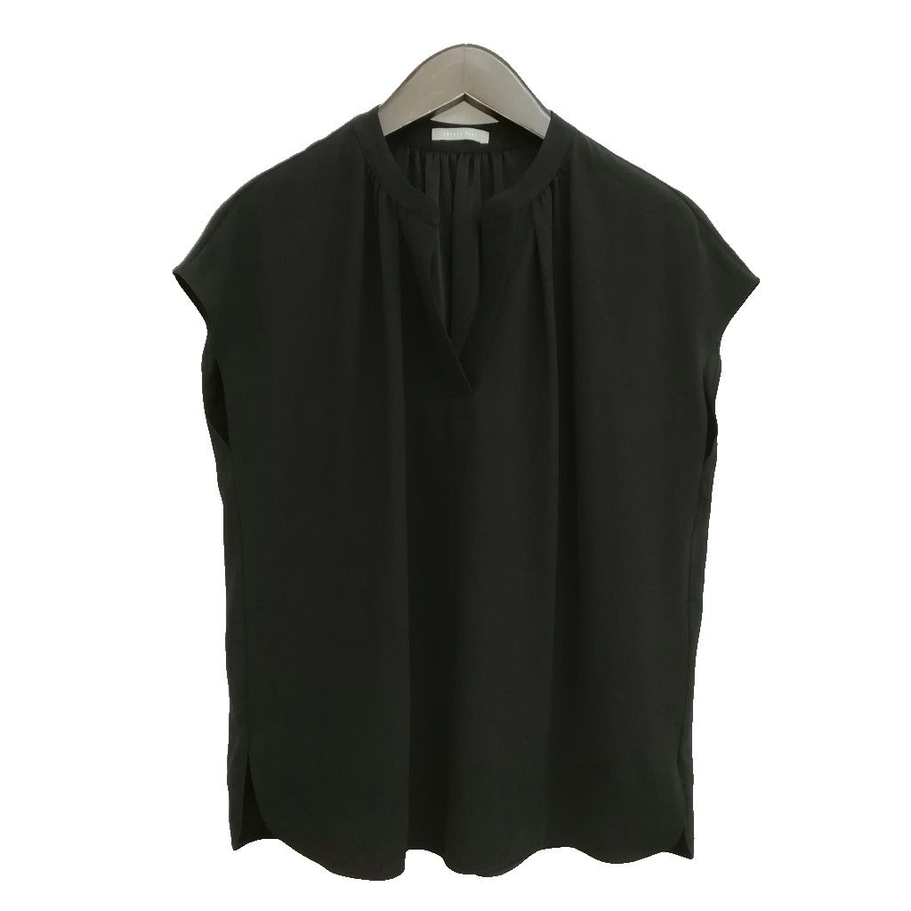 セオリーリュクス theory luxe 25SS LITZY BLOUSE スキッパー Vネック ブラウス ギャザー プルオーバー 美品 38 ブラック