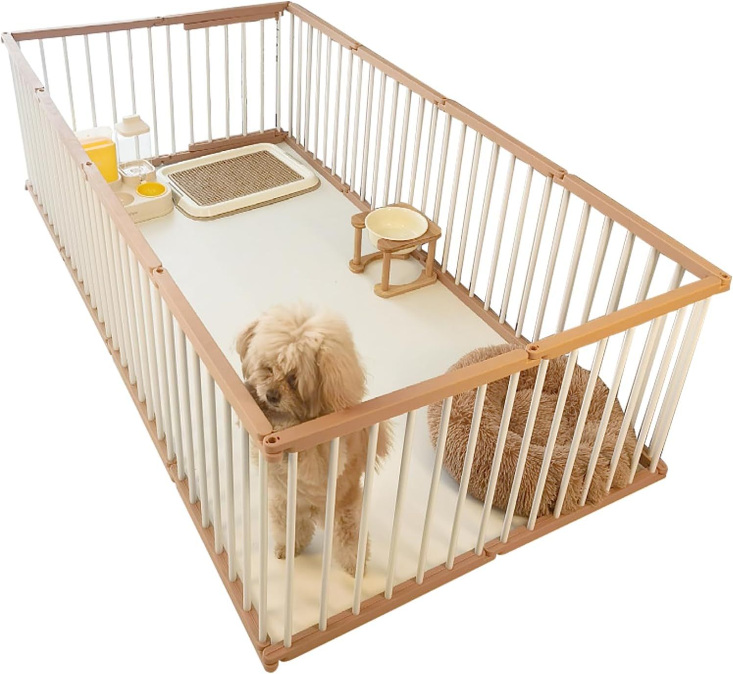 Essgudoペットフェンス犬ゲージ小型犬サークル室内ドッグゲート組み立て可能柵中小型犬脱走防止ブラウン93x183x68