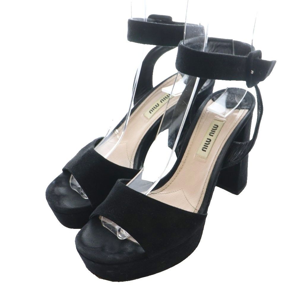 ミュウミュウ miumiu ヒールサンダル スエード 35.5 黒 ブラック /SS 