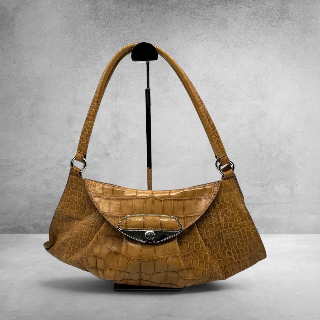 Furla Croc Embossed Hobo Bag Y2K 00s
