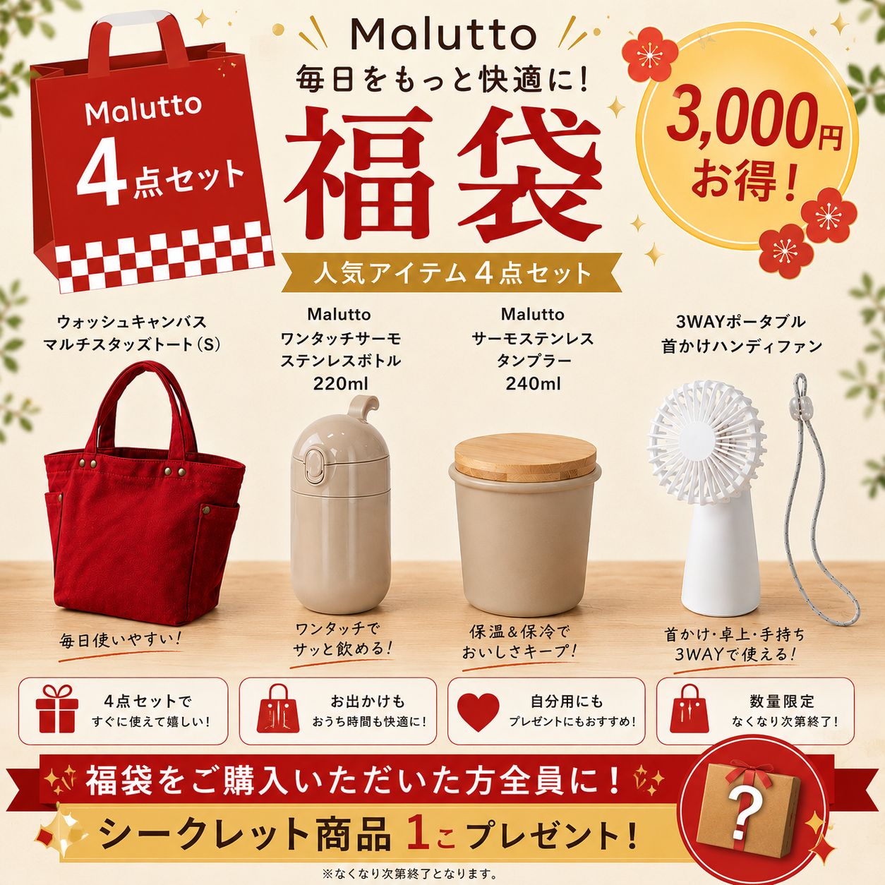 1+1] 全国送料無料 Malutto サマー福袋 人気アイテム4点セット