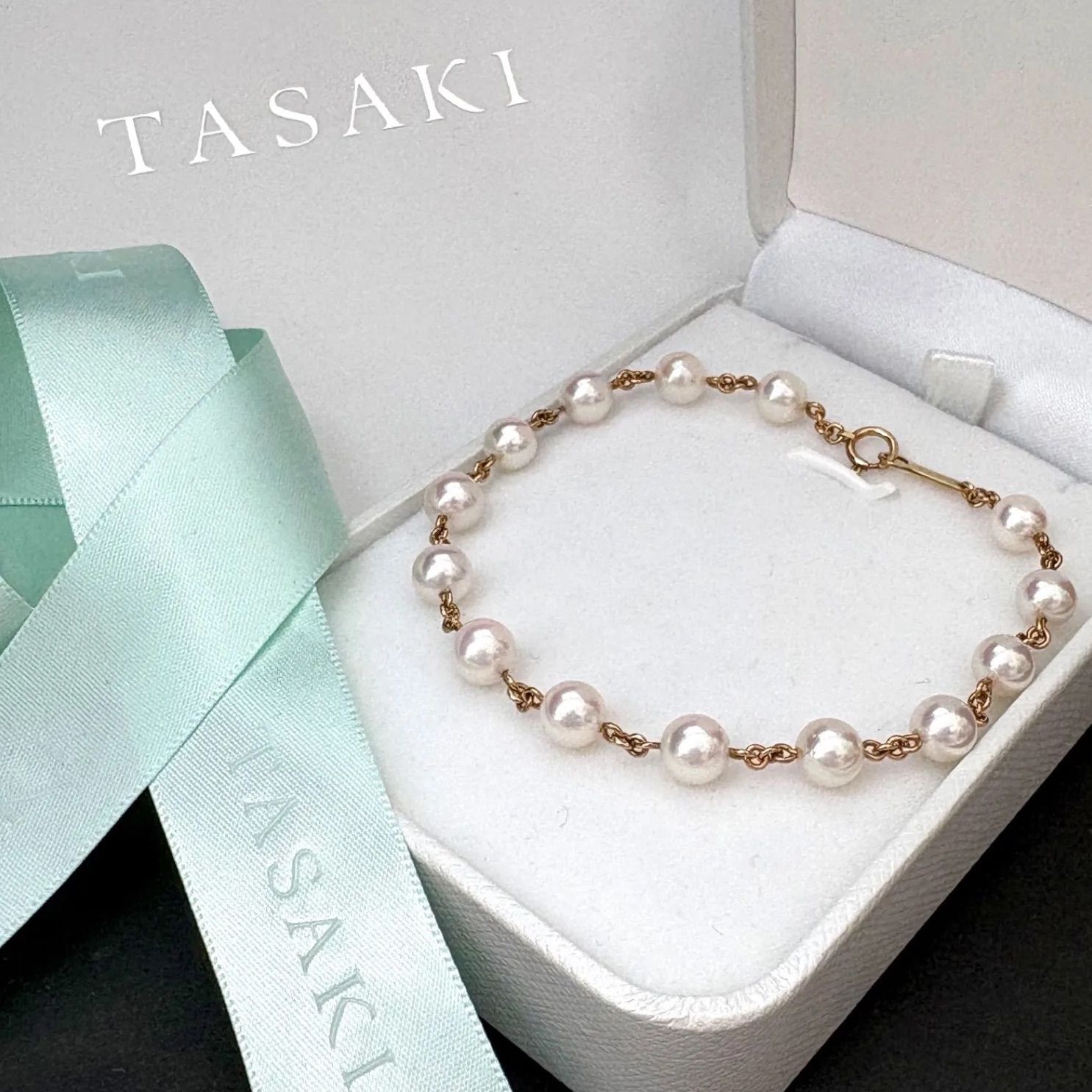 TASAKI タサキ 田崎真珠 K18YG アコヤパール ステーション ブレスレット 14珠 19cm 6.3mm K18 18金 750 イエローゴールド 本真珠 あこや真珠 ステーションブレスレット 極美品 華奢