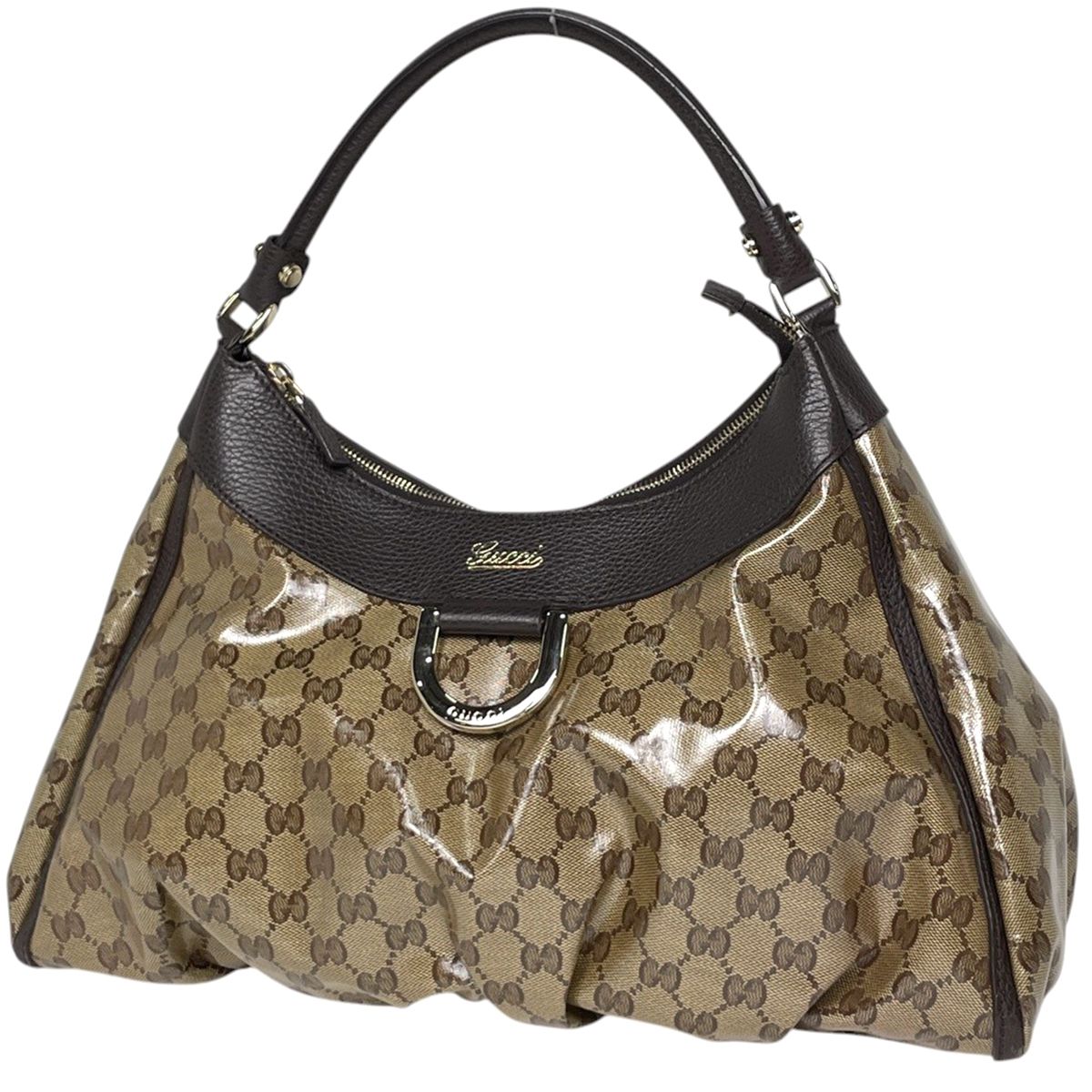 グッチ GUCCI GGクリスタル ショルダーバッグ アビー コーティングキャンバス ベージュ ブラウン 327786 レディース 【中古】