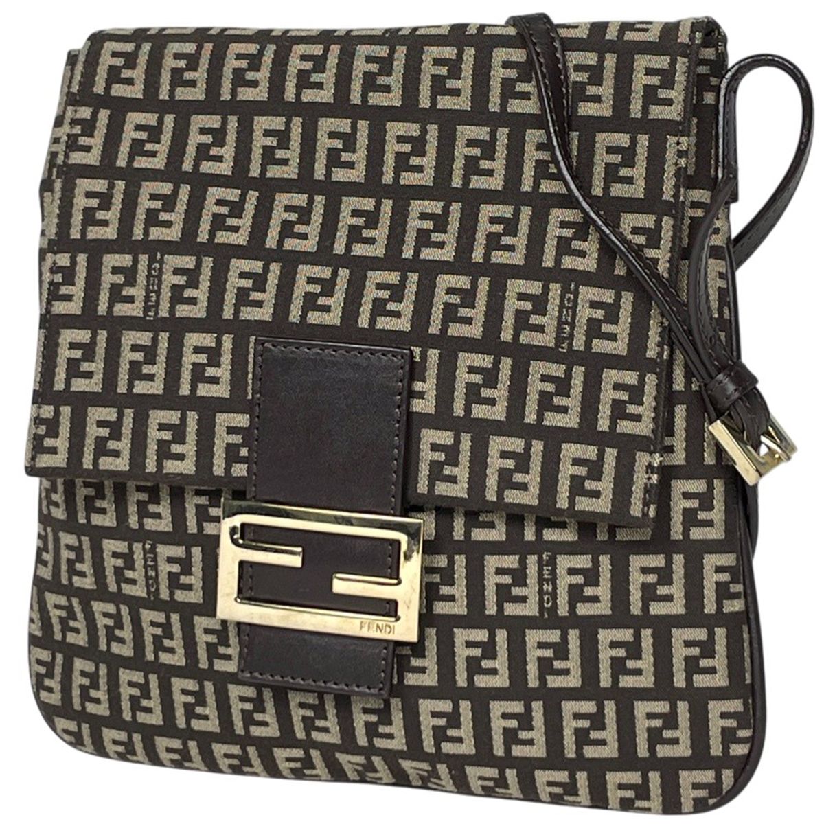 フェンディ FENDI ショルダーバッグ ズッキーノ柄 キャンバス ブラウン 8BT075 レディース 【中古】