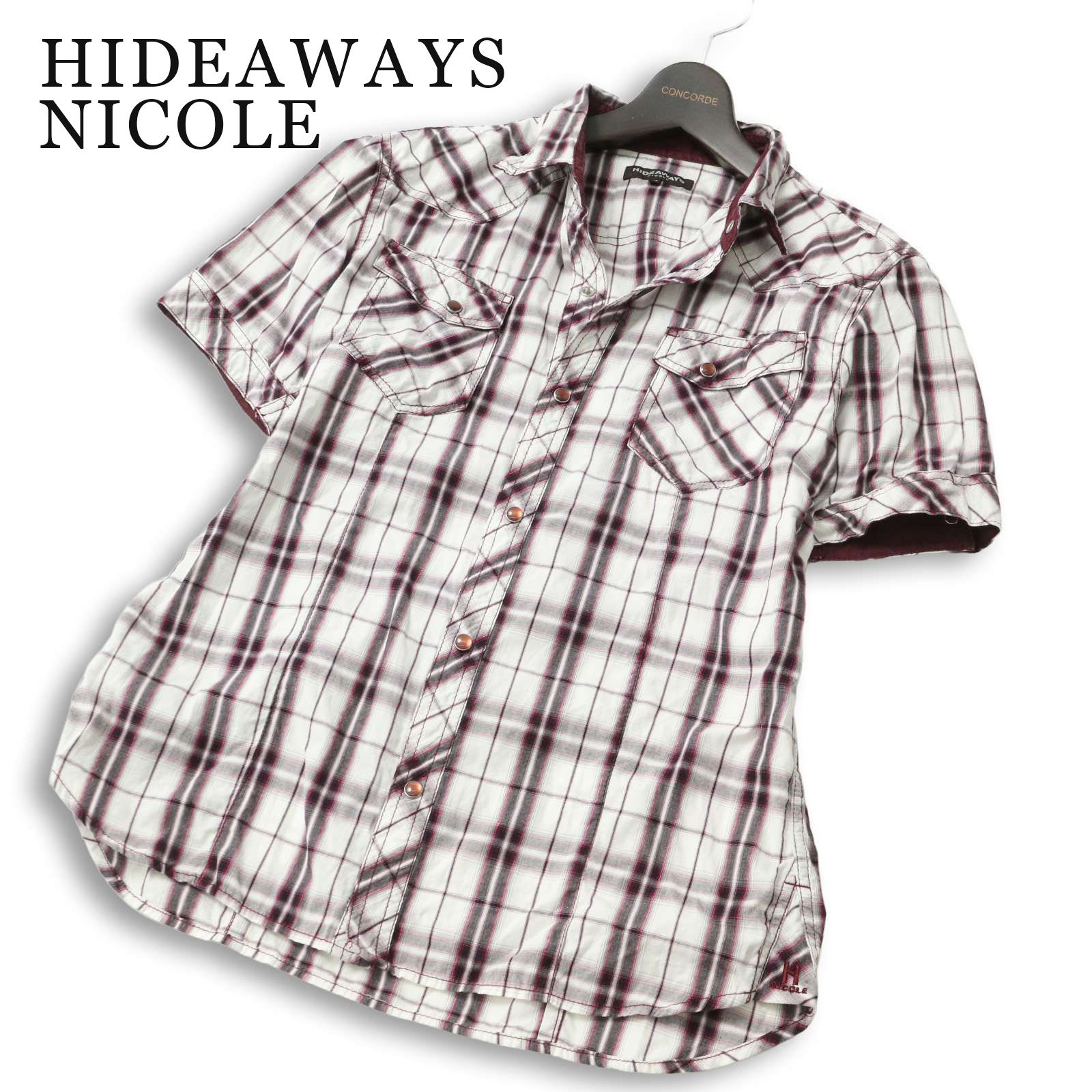HIDEAWAYS NICOLE ハイダウェイ ニコル 襟ワイヤー 半袖 チェック柄 スリム ウエスタン シャツ Sz 48 メンズ - メルカリ