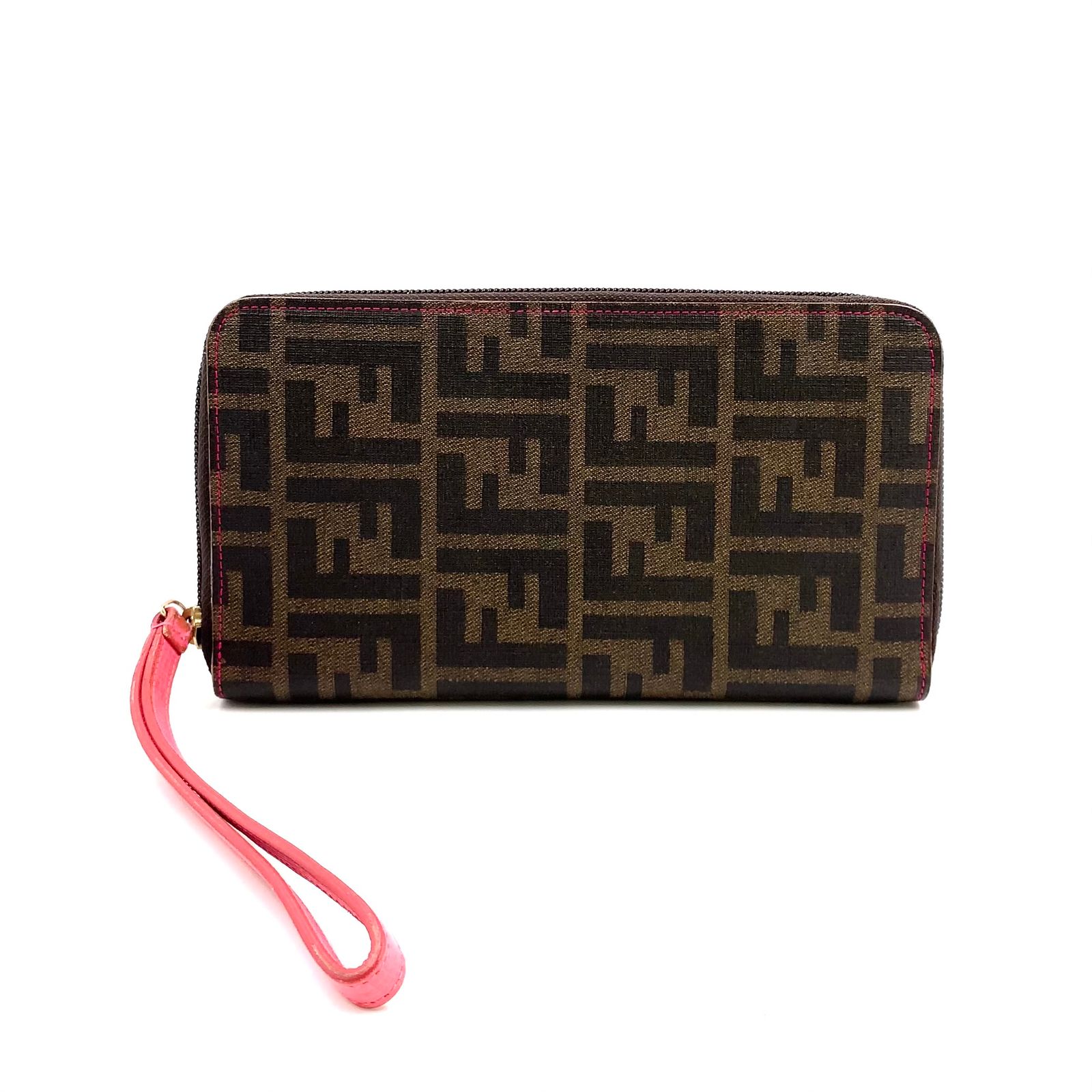 新着】FENDI ズッカ柄 ラウンドファスナー レザー、PVC ピンク