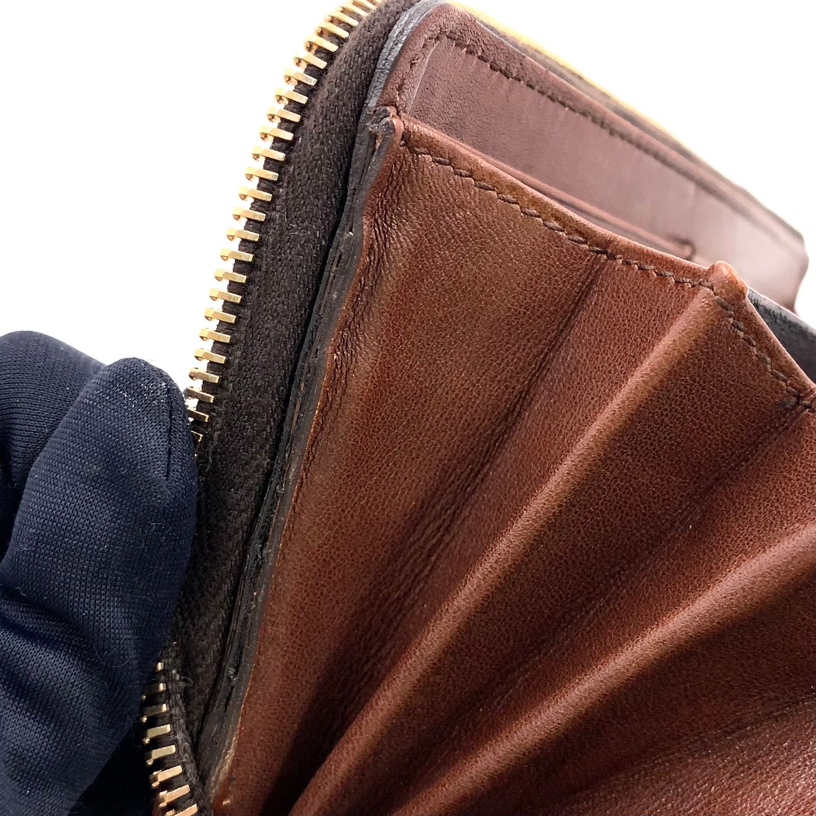 新着】GUCCI ウーブンウェブ ラウンドファスナー レザー ブラウン 長