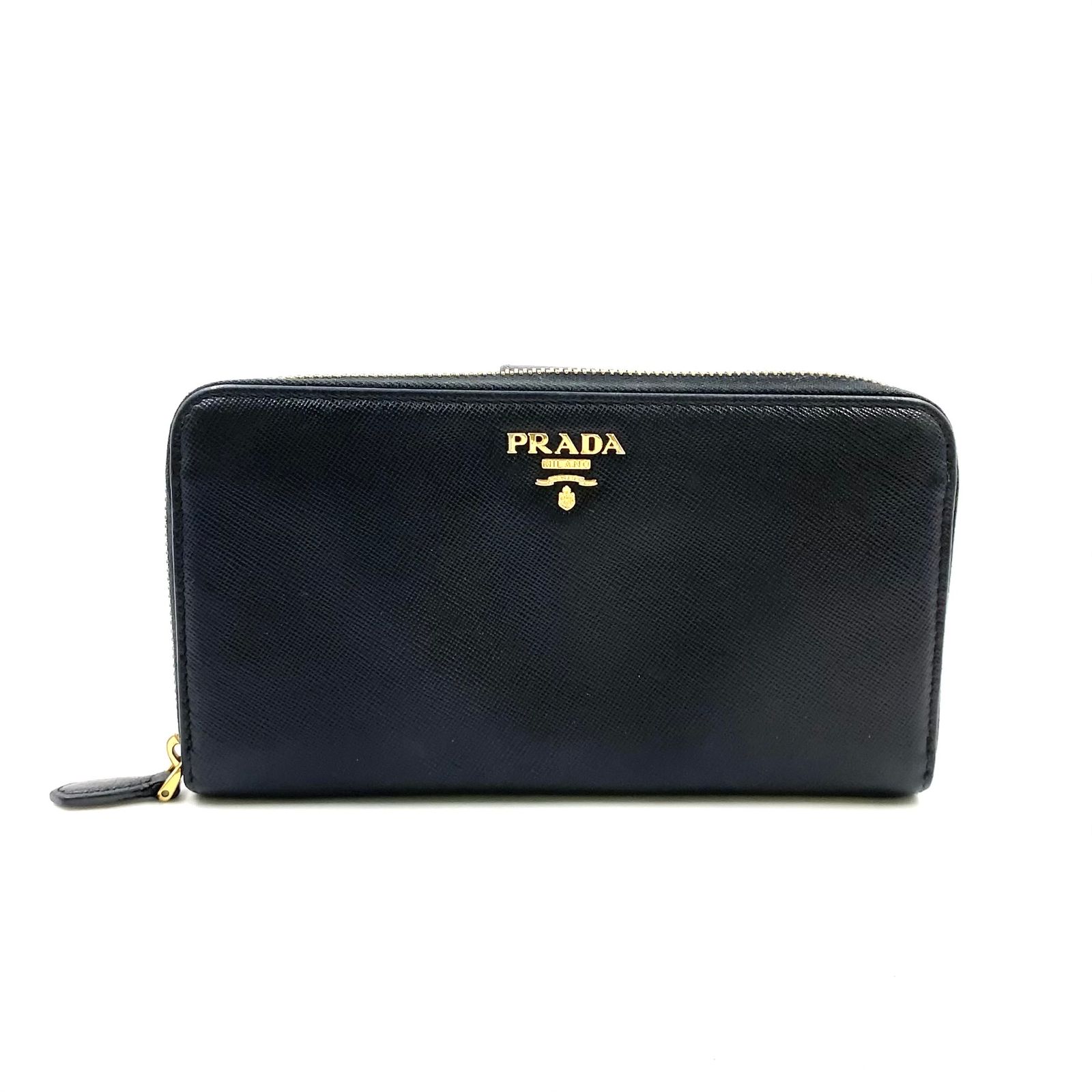 【新着】PRADA サフィアーノ ラウンドファスナー サフィアーノレザー ブラック 長財布 ゴールド 1ML506