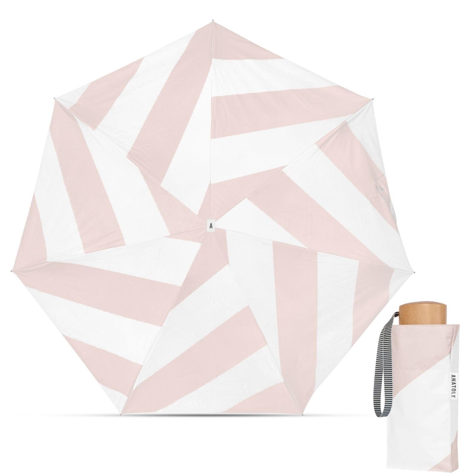 ANATOLE(アナトール) コンパクト 折りたたみ 日傘 SUN PASTEL SWIRL 親骨50cm 直径85cm Cassiop?a ホワイト/ライトピンク | ユニセックス 晴雨兼用 軽量 ストライプ ボーダー柄 フランスブランド AN-SUN10