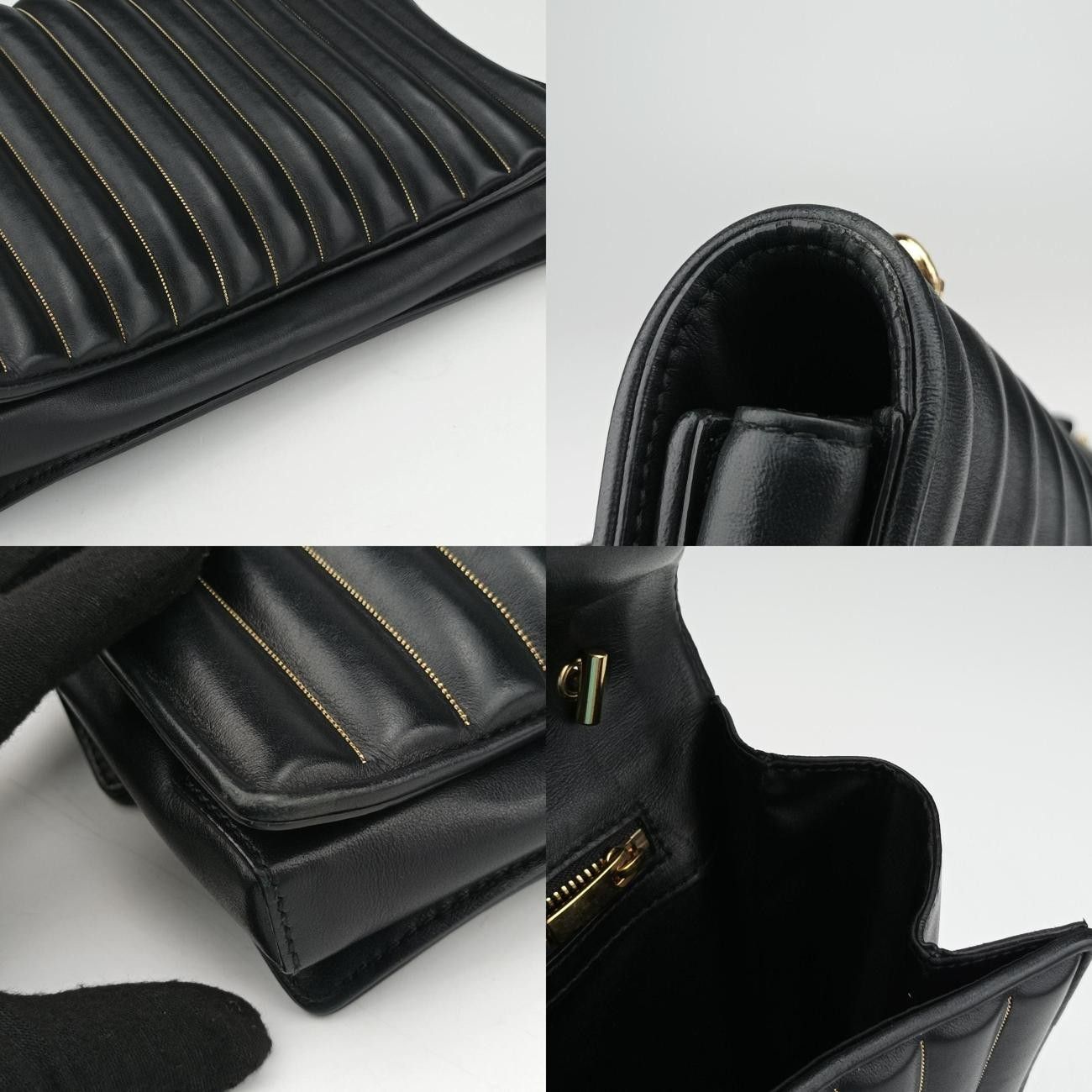フェラガモFerragamoヴァラ ロゴ リボン ストライプ ブラック レザー AU-21/F164