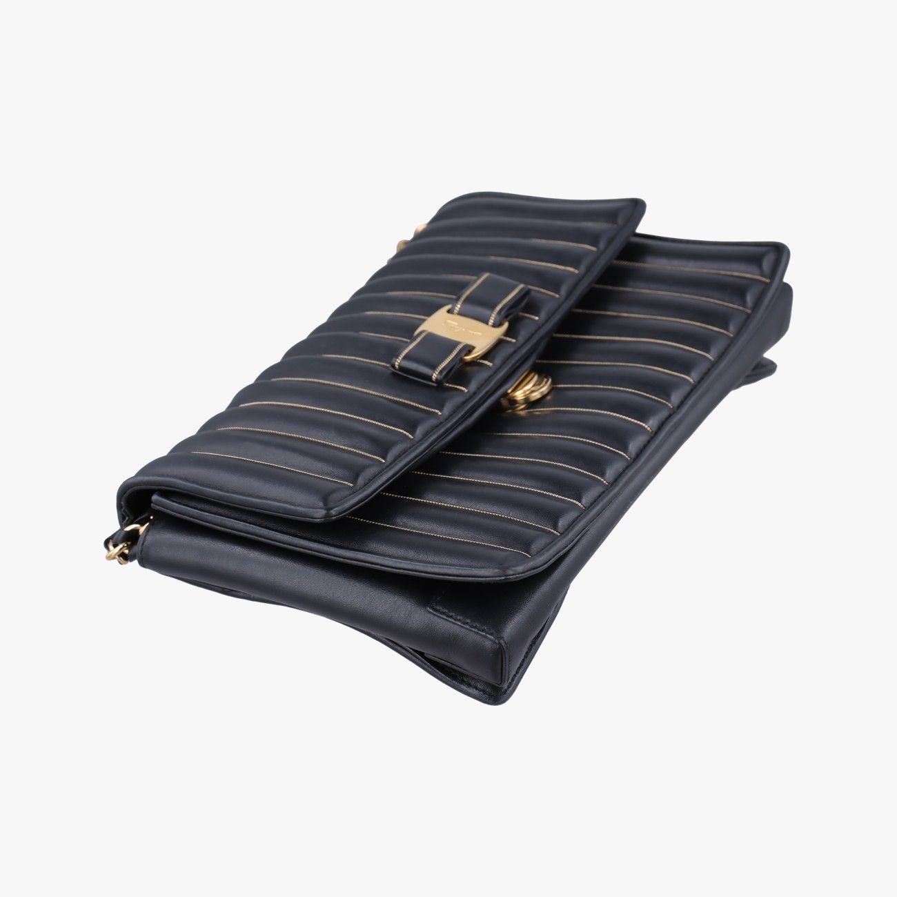 フェラガモFerragamoヴァラ ロゴ リボン ストライプ ブラック レザー AU-21/F164