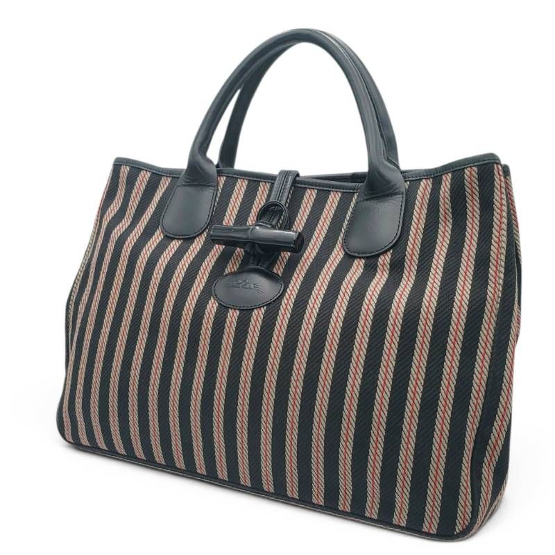 Longchamp ロンシャン トートバッグ ストライプ フランス製 A4収納可能 通勤通学 手提げ 上品