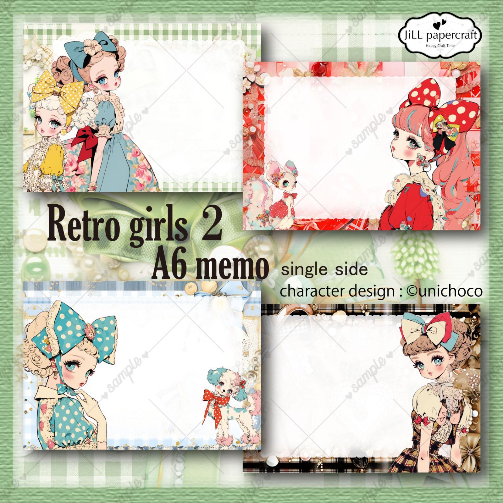 Retro Girls2 A6片面メモ4種 ©unichoco×JiLL - メルカリ