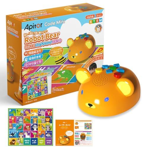 Apitor Robot Bear 未就学児 画面なし 物理ボタン プログラミング ロボット 知育玩具 3歳 4歳 5歳 男の子 女の子 プレゼント | 就学前の早期教育やモンテッソーリ知育に最適な順序学習ロボット玩具。スマホ不要の物理プログラミングで幼児の★