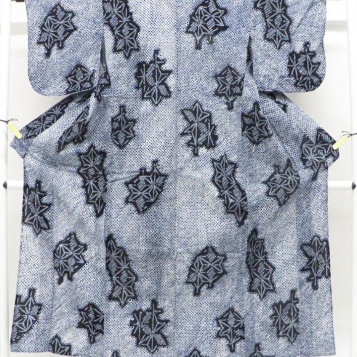美品】有松鳴海絞り 高級浴衣 総絞り 紺 麻の葉 肩当て・居敷当て付き