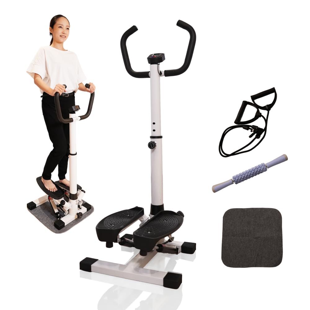 【トレーナー監修】AspRakuFit ステッパー 静音 ハンドル付き 足踏み健康器具 運動器具 健康ステッパー ウォーキングマシン 有酸素運動 筋トレ ダイエット フィットネス リハビリ 八の字 マッサージローラー付 ゴムバンドで1台6役 耐荷重150kg