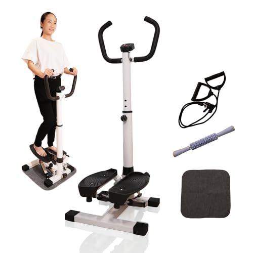 【トレーナー監修】AspRakuFit ステッパー 静音 ハンドル付き 足踏み健康器具 運動器具 健康ステッパー ウォーキングマシン 有酸素運動 筋トレ ダイエット フィットネス リハビリ 八の字 マッサージローラー付 ゴムバンドで1台6役 耐荷重150kg