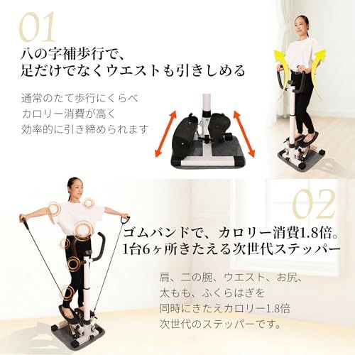 【トレーナー監修】AspRakuFit ステッパー 静音 ハンドル付き 足踏み健康器具 運動器具 健康ステッパー ウォーキングマシン 有酸素運動 筋トレ ダイエット フィットネス リハビリ 八の字 マッサージローラー付 ゴムバンドで1台6役 耐荷重150kg